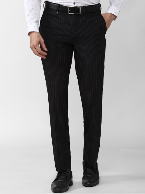 

V Dot Men Black Striped Slim Fit Formal Trousers