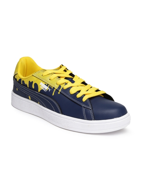 

Puma Men Navy & Yellow Basket City DP Printed Sneakers, Blue