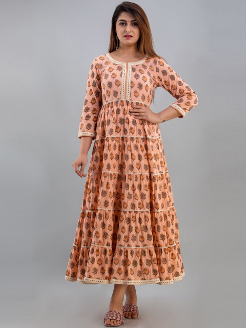 

PREKSHA Women Peach-Coloured Ethnic Motifs Printed Anarkali Kurta