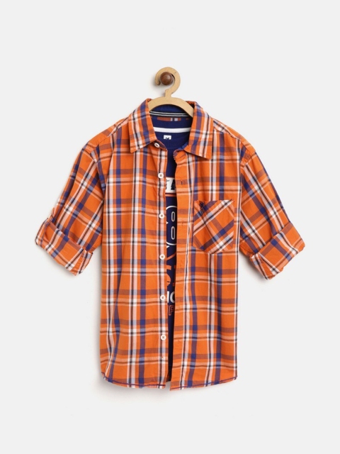

612League Boys Orange Tartan Checked Casual Shirt