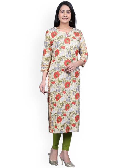 

SUTI Women Green & Orange Floral Printed Floral Kurta