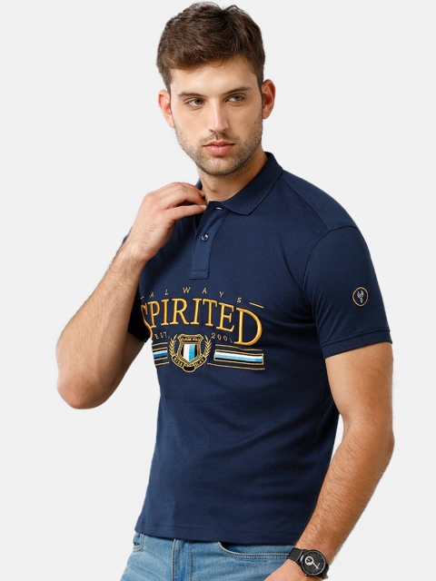 

Classic Polo Men Blue Typography Polo Collar Slim Fit T-shirt
