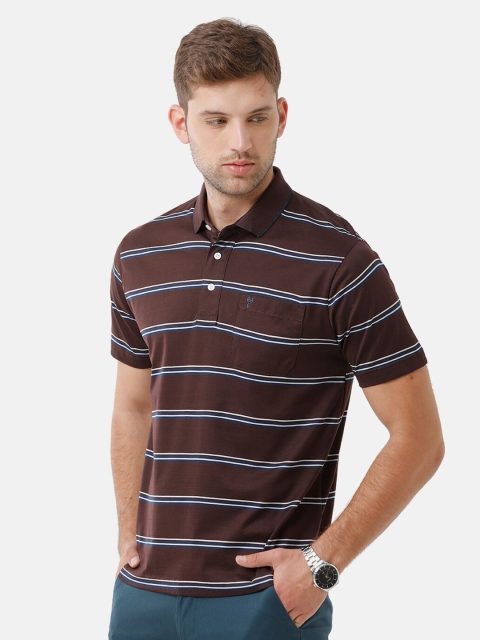 

Classic Polo Men Brown Striped Polo Collar T-shirt