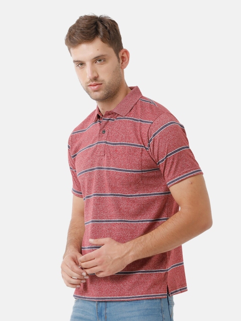 

Classic Polo Men Pink Striped Polo Collar Cotton T-shirt
