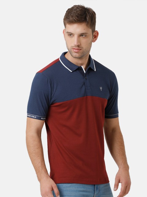 

Classic Polo Men Blue & Maroon Colourblocked Polo Collar Slim Fit T-shirt