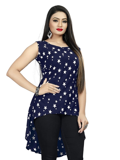 

Atsevam Blue & White Print Crepe High-Low Top