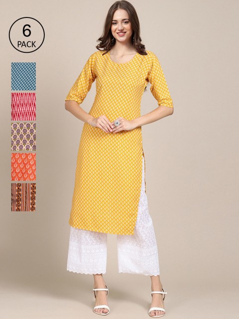 

7Threads PACK OF 6 Women Ethnic Motifs Printed Crepe Kurta, Multi
