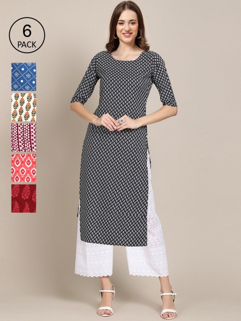 

7Threads Women Multicoloured Pack of 6 Digital Printed Straight Kurta, Multi