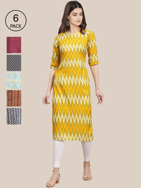 

7Threads Women Multicoloured Pack of 6 Digital Printed Straight Kurta, Multi