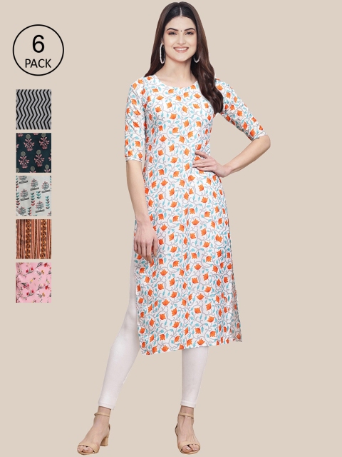 

7Threads Women Multicoloured Pack of 6 Digital Printed Straight Kurta, Multi