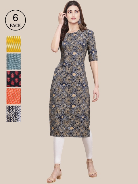 

7Threads Women Multicoloured Geometric Printed Crepe Kurta, Multi