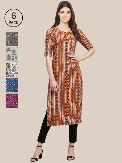 

7Threads Women Multicoloured Geometric Printed Crepe Kurta, Multi