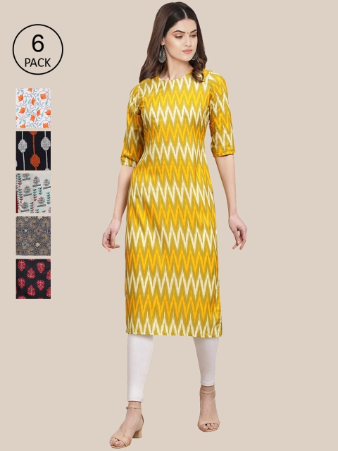 

7Threads Women Multicoloured Pack of 6 Digital Printed Straight Kurta, Multi