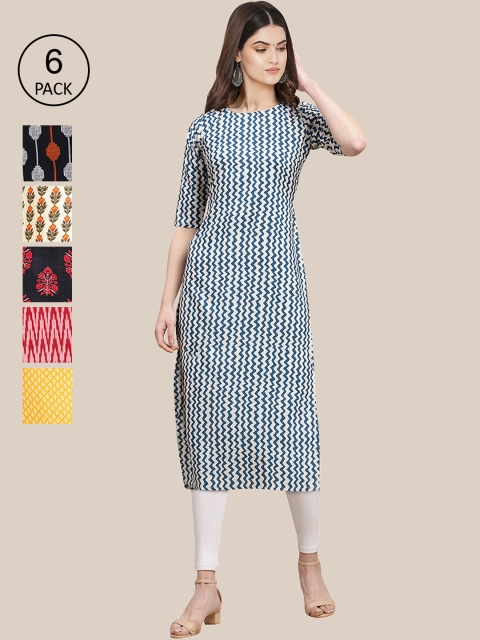 

7Threads Women Multicoloured Pack of 6 Digital Printed Straight Kurta, Multi