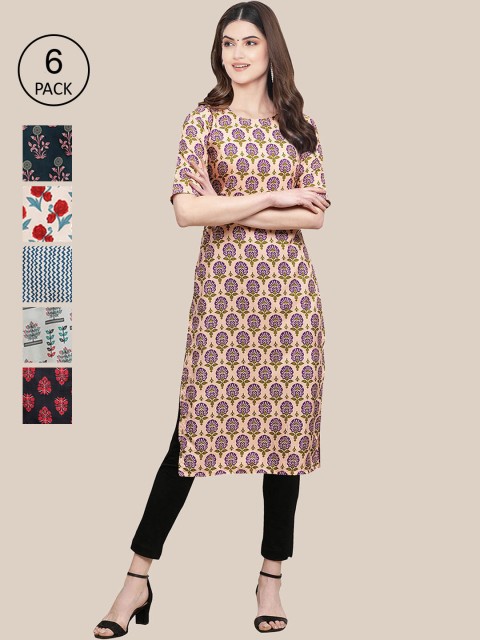 

7Threads Women Multicoloured Pack of 6 Digital Printed Straight Kurta, Multi