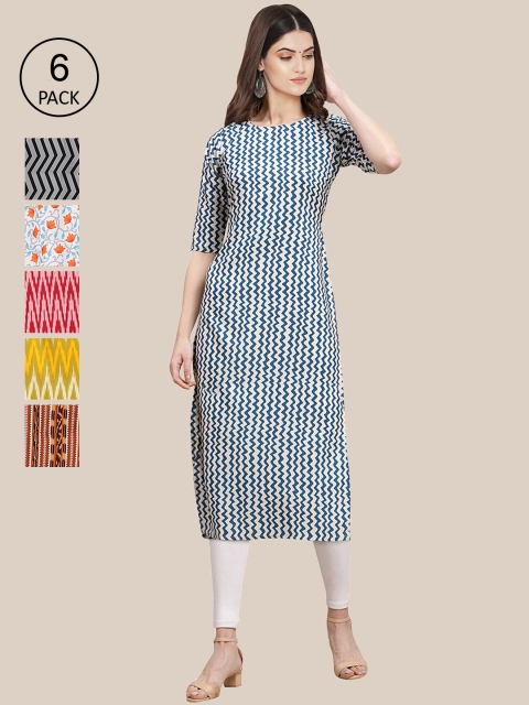 

7Threads Women Multicoloured Pack of 6 Digital Printed Straight Kurta, Multi