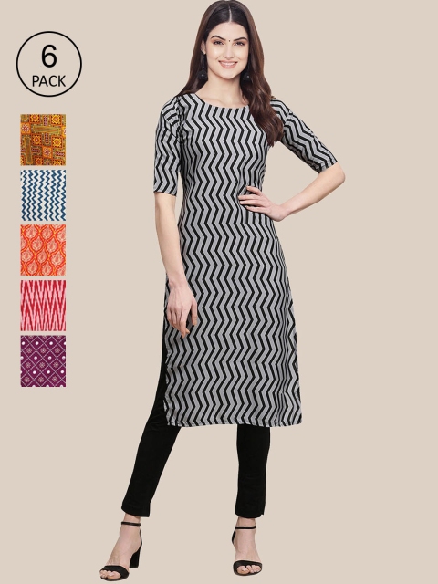 

7Threads Women Multicoloured Pack of 6 Digital Printed Straight Kurta, Multi