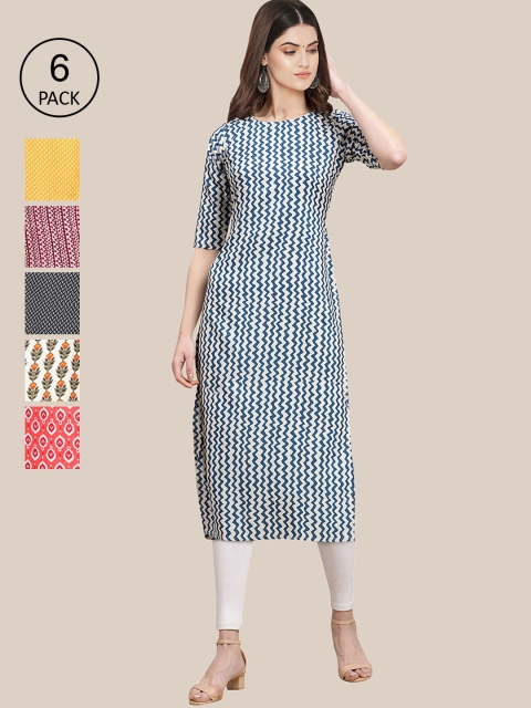 

7Threads Women Multicoloured Pack of 6 Digital Printed Straight Kurta, Multi