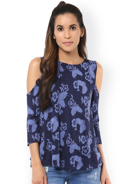 

Harpa Women Blue Printed Cold-Shoulder Top