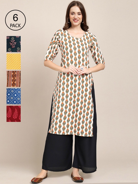 

7Threads Women Pack Of 6 Multicoloured Geometric Printed Crepe Kurta, Multi