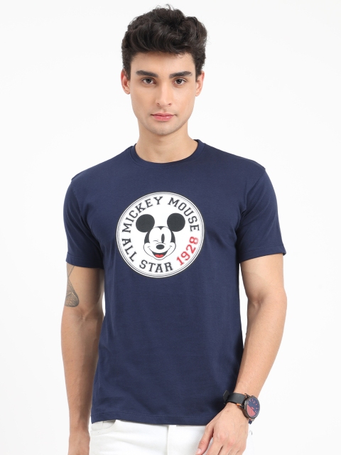 

COOFT Men Blue Mickey Mouse Printed Pure Cotton T-shirt