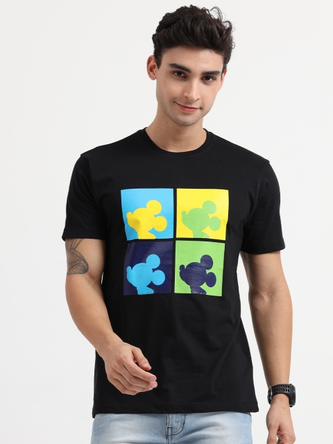

COOFT Men Black Mickey Mouse Printed Pure Cotton T-shirt