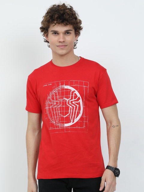 

COOFT Men Red Spider-Man Printed Pure Cotton T-shirt
