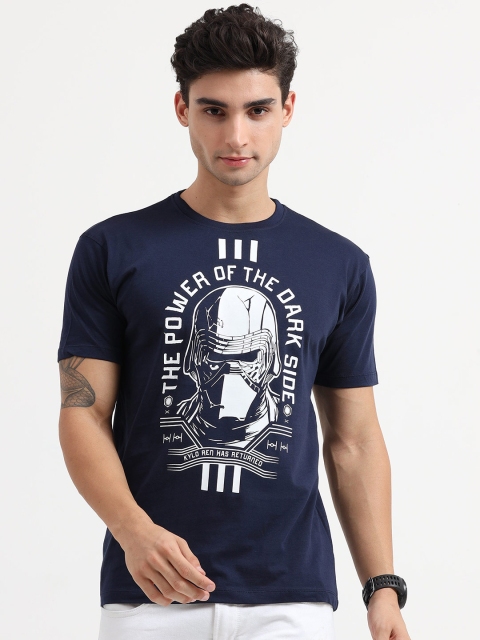 

COOFT Men Blue Star Wars Printed Pure Cotton Slim Fit T-shirt