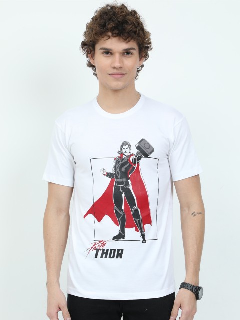 

COOFT Men White Printed Pure Cotton T-shirt