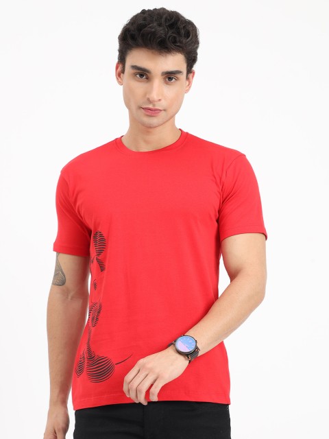 

COOFT Men Red Mickey Mouse Pure Cotton T-shirt