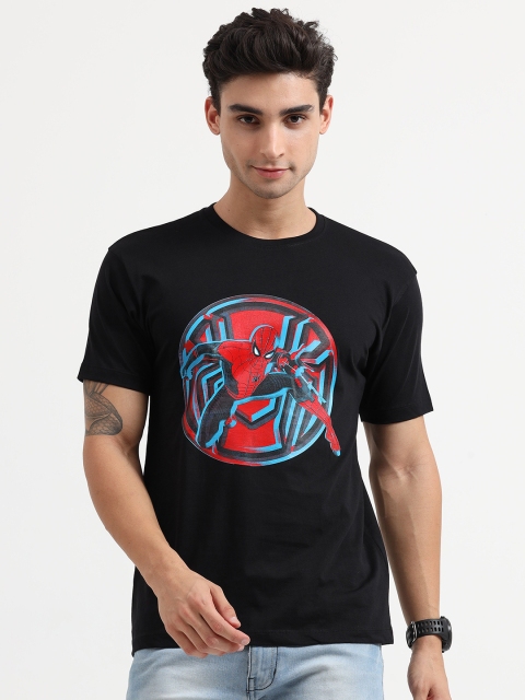 

COOFT Men Black Spider-Man Printed Pure Cotton T-shirt