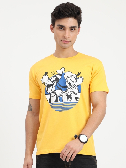 

COOFT Men Yellow Donald Duck Printed Pure Cotton T-shirt