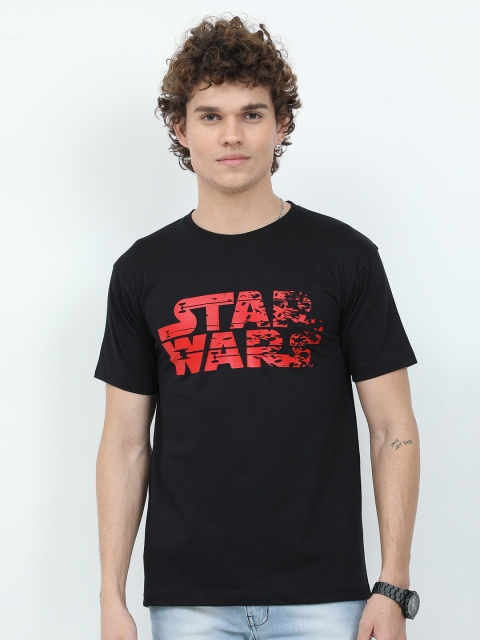 

COOFT Men Black Typography Star Wars Printed Pure Cotton Applique T-shirt