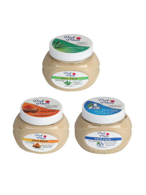 

Pink Plums Pack Of 3 Aloevera haldi & chandan Ice Cool Mint Face & Body Face Pack-250ml, Beige