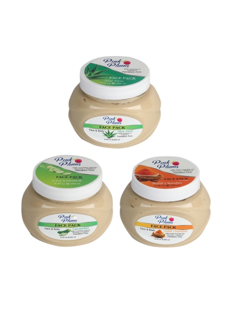 

Pink Plums Pack Of 3 Aloevera Cucumber Haldi & Chandan Face & Body Face Pack, Multi
