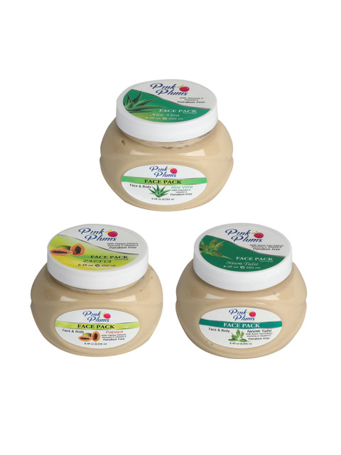 

Pink Plums Set Of 3 Paraben Free Aloevera Neem Tulsi Papaya Face & Face Pack-250 Ml Each, Multi