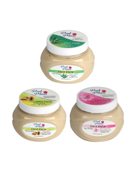 

Pink Plums Pack Of 3 Aloevera Papaya Skin Whitening Face & Body Pack, Multi