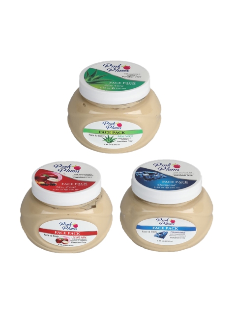 

Pink Plums Set Of 3 Paraben Free Aloevera Diamond Fruit Mix Face & Body Face Pack-250 Ml Each, Multi