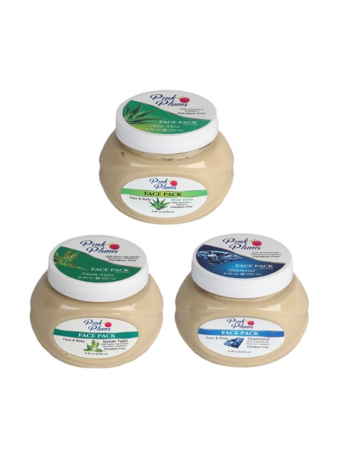 

Pink Plums Pack Of 3 Paraben Free Aloevera Neem Tulsi Face & Body Pack, Multi