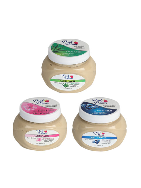 

Pink Plums Set Of 3 Paraben Free Aloevera Diamond Skin Whitening Face & Body Face Pack-250 Ml Each, Multi