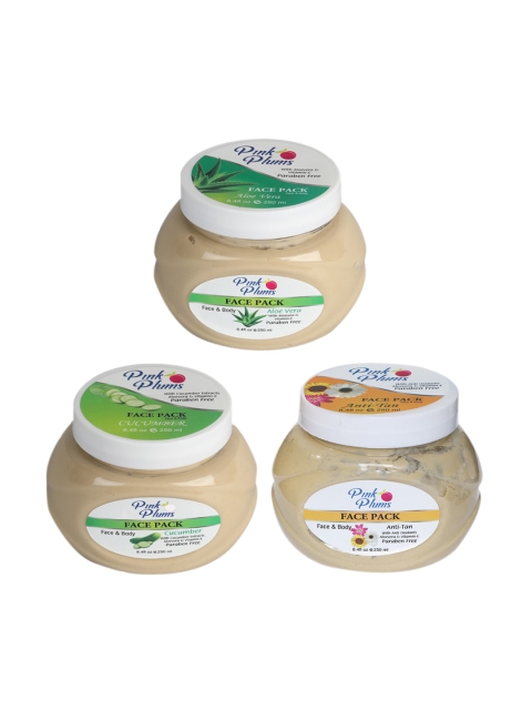 

Pink Plums Set Of 3 Aloevera Cucumber Anti-Tan Face & Body Pack, Multi