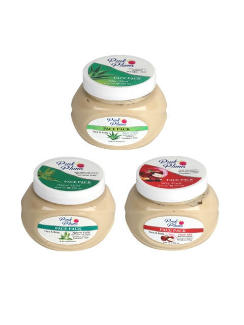 

Pink Plums Set Of 3 Paraben Free Aloevera Fruit Mix Neem Tulsi Face & Body Face Pack, Na