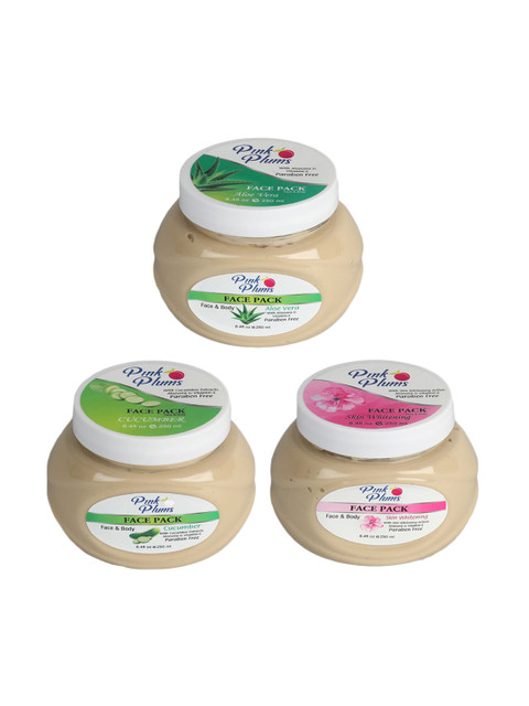 

Pink Plums Set Of 3 Paraben Free Aloevera Cucumber Skin Whitening Face & Body Face Pack-250 Ml Each, Cream
