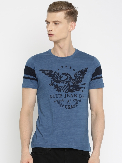 

Arrow Blue Jean Co. Men Blue Printed Round Neck Pure Cotton T-shirt