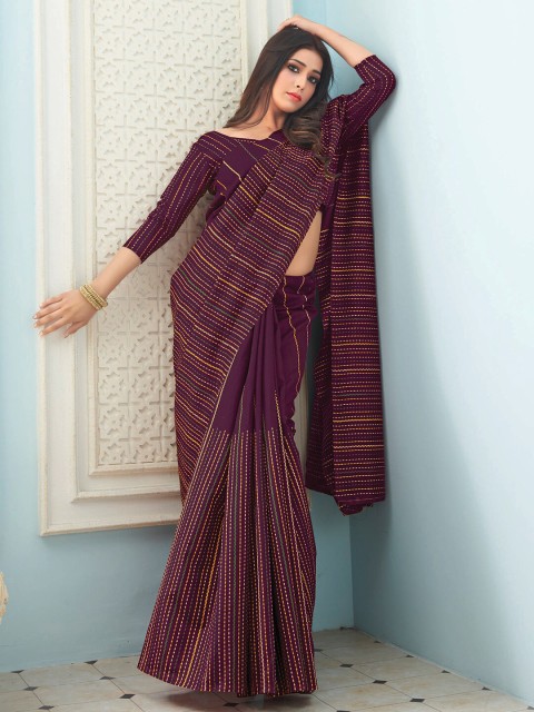 

Mitera Purple & Yellow Striped Art Silk Bhagalpuri Saree