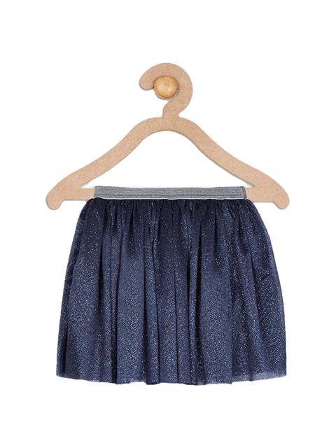 

612League Girls Navy Blue Self Design Flared Skirt
