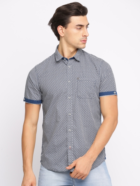 

Arrow Blue Jean Co. Men Navy Slim Fit Printed Casual Shirt, Navy blue