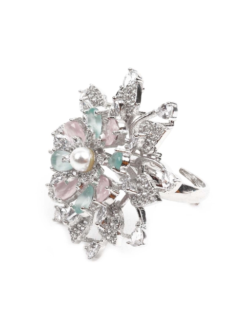 

ODETTE Silver-Toned & White Austrian Diamond Studded Ring