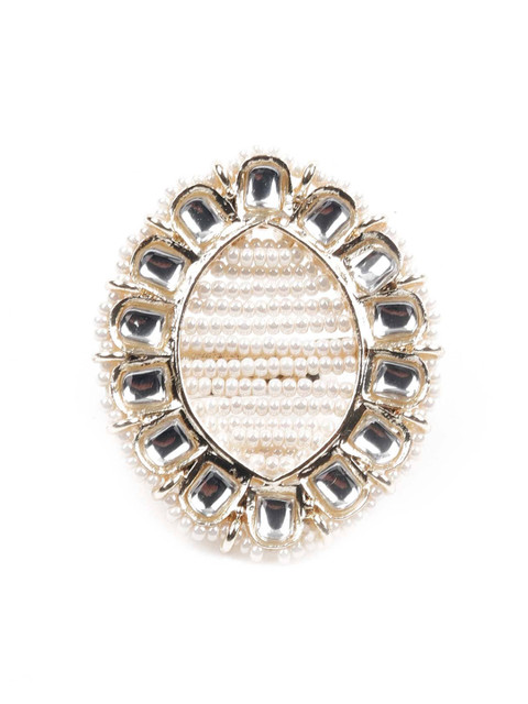 

ODETTE Silver-Plated White Pearl-Studded Finger Ring