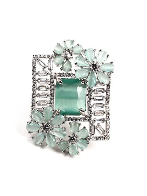 

ODETTE Silver-Toned & White Stone Studded Ring